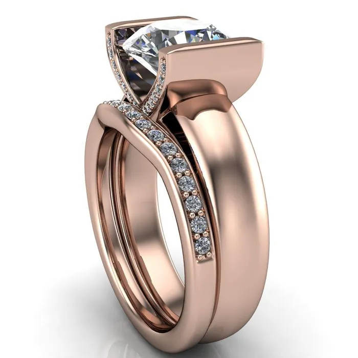 Rings Fire Brilliance Brooke Round Center Stone Half Bezel Set Thick Band Ring