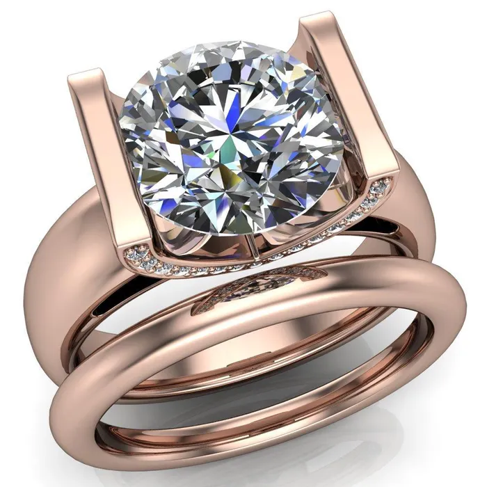 Rings Fire Brilliance Brooke Round Center Stone Half Bezel Set Thick Band Ring