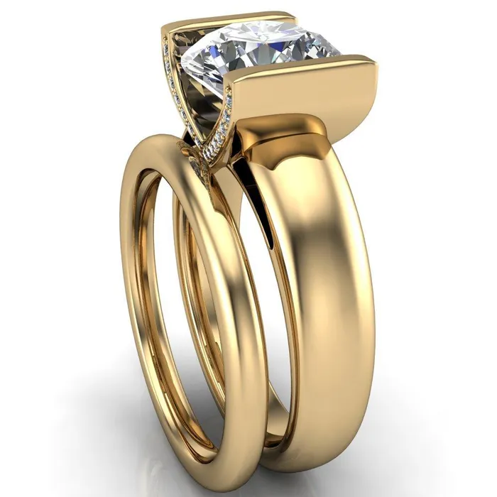 Rings Fire Brilliance Brooke Round Center Stone Half Bezel Set Thick Band Ring