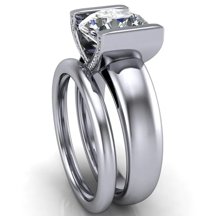 Rings Fire Brilliance Brooke Round Center Stone Half Bezel Set Thick Band Ring