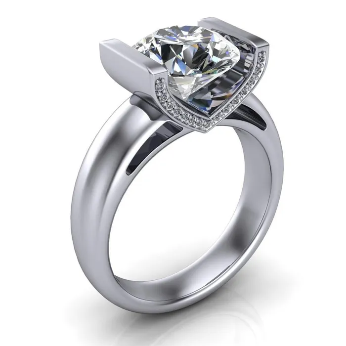 Rings Fire Brilliance Brooke Round Center Stone Half Bezel Set Thick Band Ring