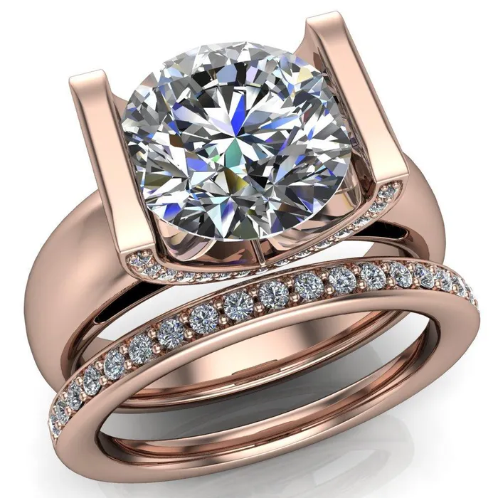 Rings Fire Brilliance Brooke Round Center Stone Half Bezel Set Thick Band Ring