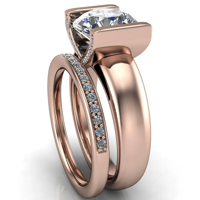 Rings Fire Brilliance Brooke Round Center Stone Half Bezel Set Thick Band Ring