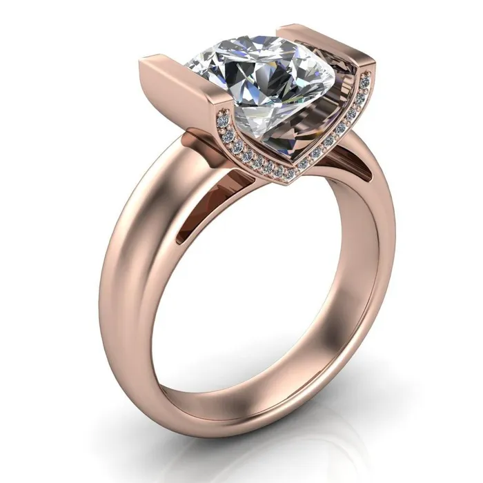 Rings Fire Brilliance Brooke Round Center Stone Half Bezel Set Thick Band Ring