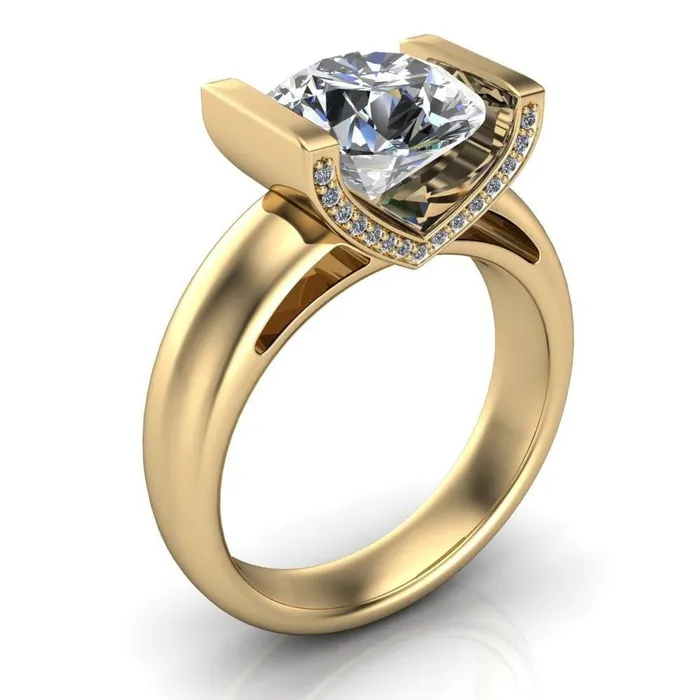 Rings Fire Brilliance Brooke Round Center Stone Half Bezel Set Thick Band Ring