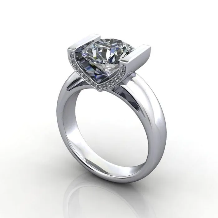 Rings Fire Brilliance Brooke Round Center Stone Half Bezel Set Thick Band Ring