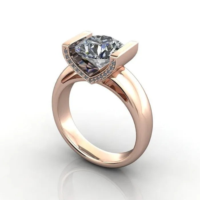 Rings Fire Brilliance Brooke Round Center Stone Half Bezel Set Thick Band Ring