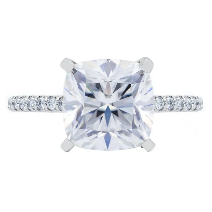 Rings Fire Brilliance Cushion Hearts Arrows Moissanite 4 Prongs Diamond Accent Ice Cathedral Solitaire Ring Rings Fire Brilliance Cushion Hearts Arrows Moissanite 4 Prongs Diamond Accent Ice Cathedral Solitaire Ring