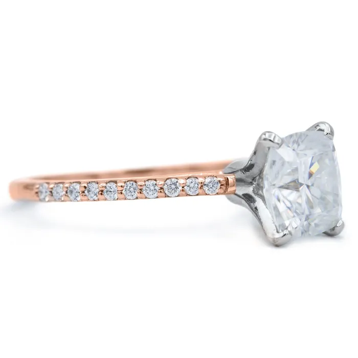 Rings Fire Brilliance Cushion Hearts Arrows Moissanite 4 Prongs Diamond Accent Ice Cathedral Solitaire Ring