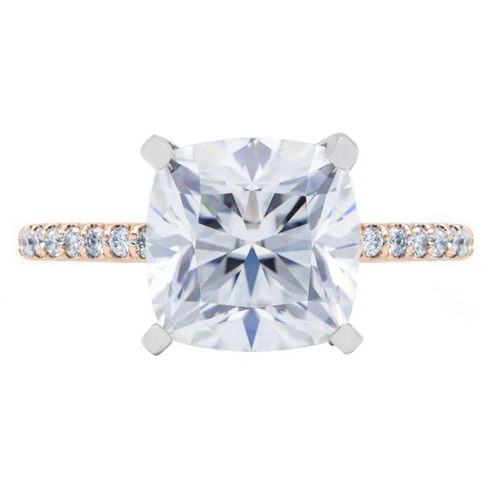 Rings Fire Brilliance Cushion Hearts Arrows Moissanite 4 Prongs Diamond Accent Ice Cathedral Solitaire Ring