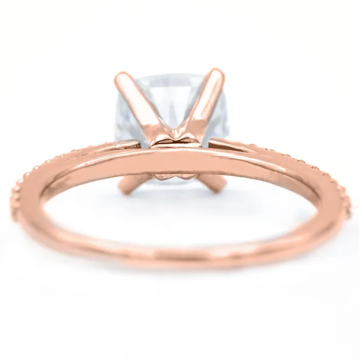Rings Fire Brilliance Cushion Hearts Arrows Moissanite 4 Prongs Diamond Accent Ice Cathedral Solitaire Ring