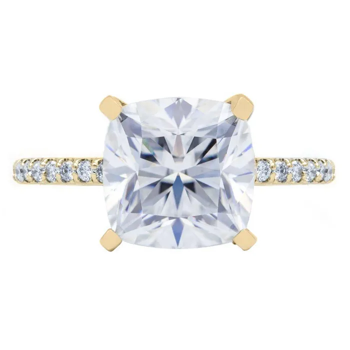 Rings Fire Brilliance Cushion Hearts Arrows Moissanite 4 Prongs Diamond Accent Ice Cathedral Solitaire Ring