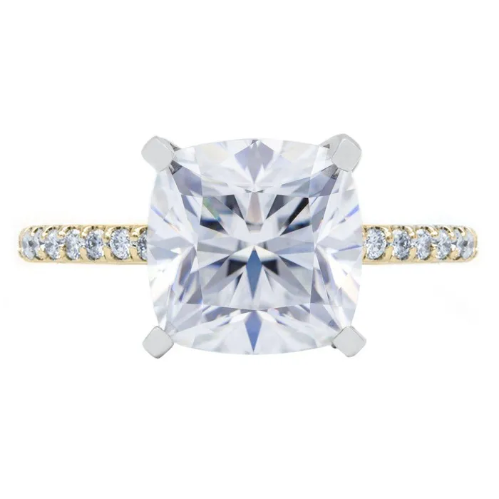 Rings Fire Brilliance Cushion Hearts Arrows Moissanite 4 Prongs Diamond Accent Ice Cathedral Solitaire Ring