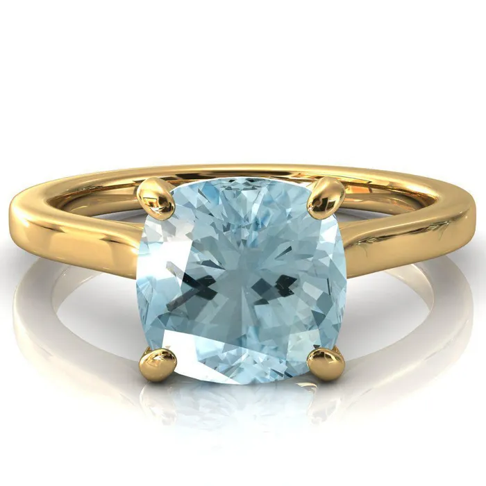 Rings Fire Brilliance Darci Cushion Aqua Blue Spinel 4 Prong Cathedral Solitaire Engagement Ring