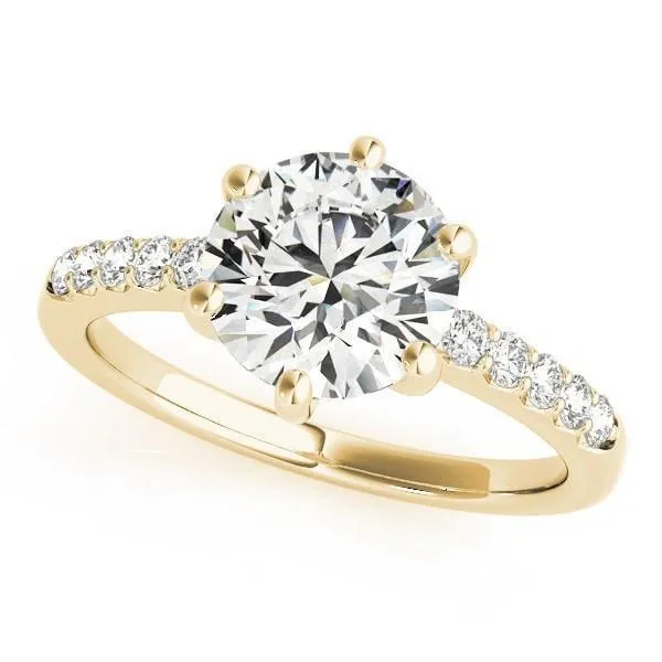 Rings Fire Brilliance Davonne Round Center Stone Diamond Gallery 6 Prongs VShape Scalloped Sides Ring