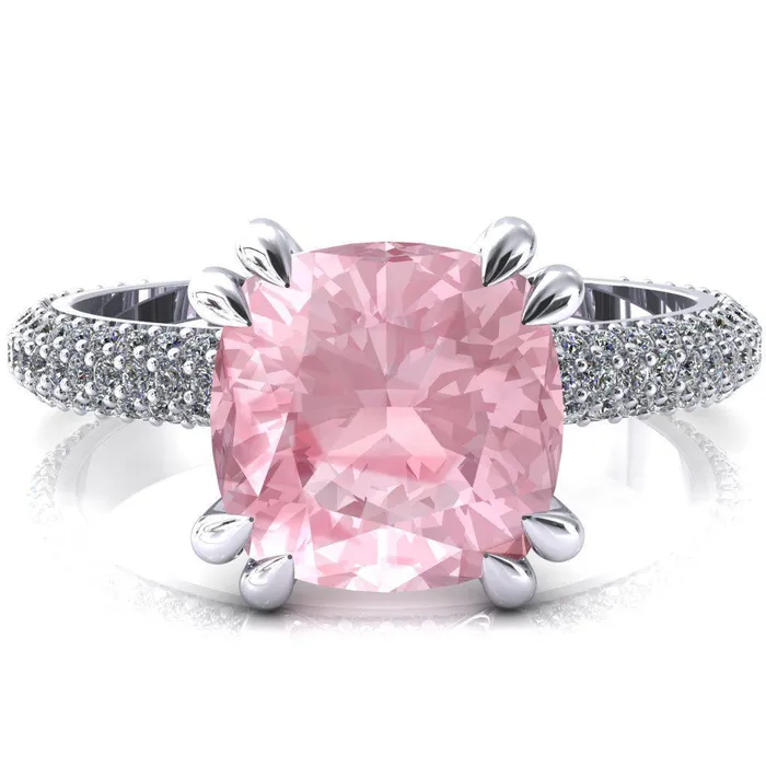 Rings Fire Brilliance Elley Cushion Pink Sapphire 4 Claw Prong Diamond Accent Engagement Ring Rings Fire Brilliance Elley Cushion Pink Sapphire 4 Claw Prong Diamond Accent Engagement Ring