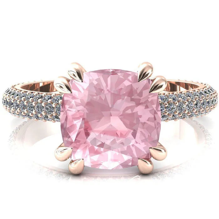 Rings Fire Brilliance Elley Cushion Pink Sapphire 4 Claw Prong Diamond Accent Engagement Ring