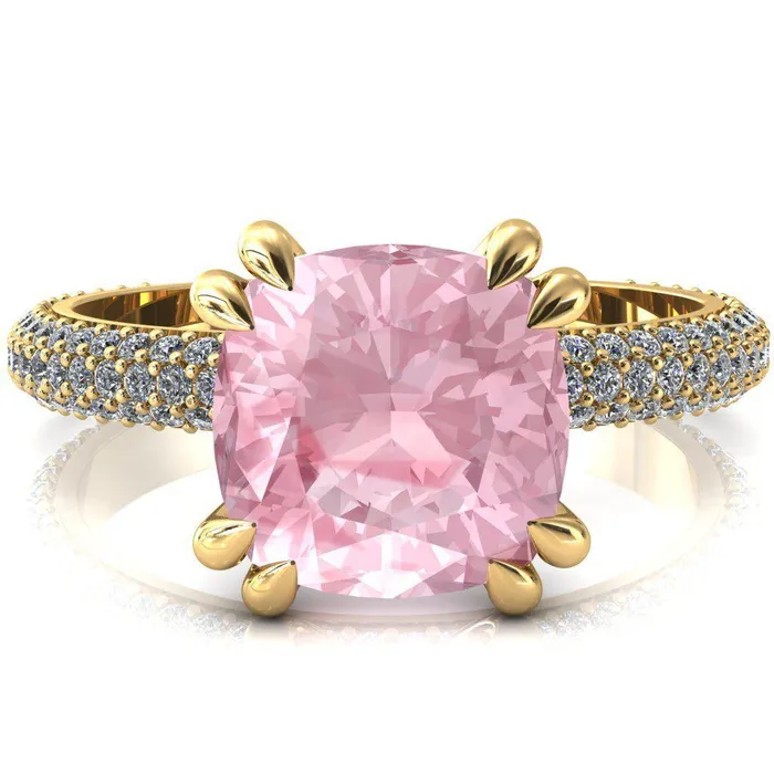 Rings Fire Brilliance Elley Cushion Pink Sapphire 4 Claw Prong Diamond Accent Engagement Ring