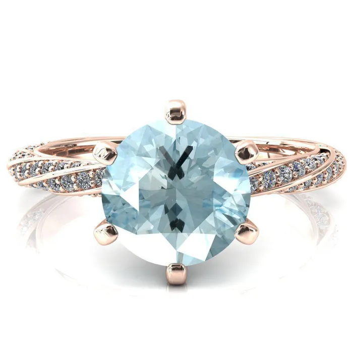 Rings Fire Brilliance Elysia Round Aqua Blue Spinel 6 Prong 34 Eternity Diamond Accent Ring