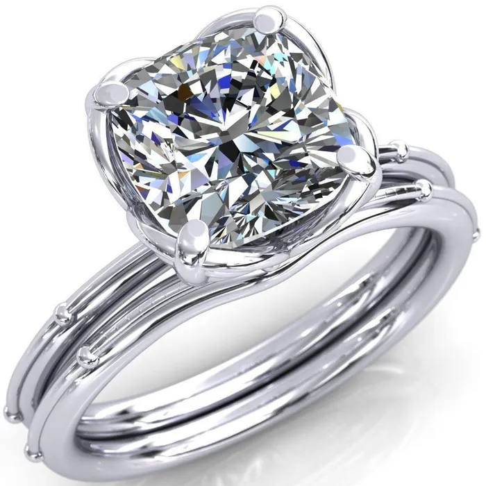 Rings Fire Brilliance Flutter Cushion Center Stone Wire Butterfly Basket Engagement Ring