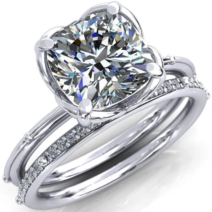 Rings Fire Brilliance Flutter Cushion Center Stone Wire Butterfly Basket Engagement Ring