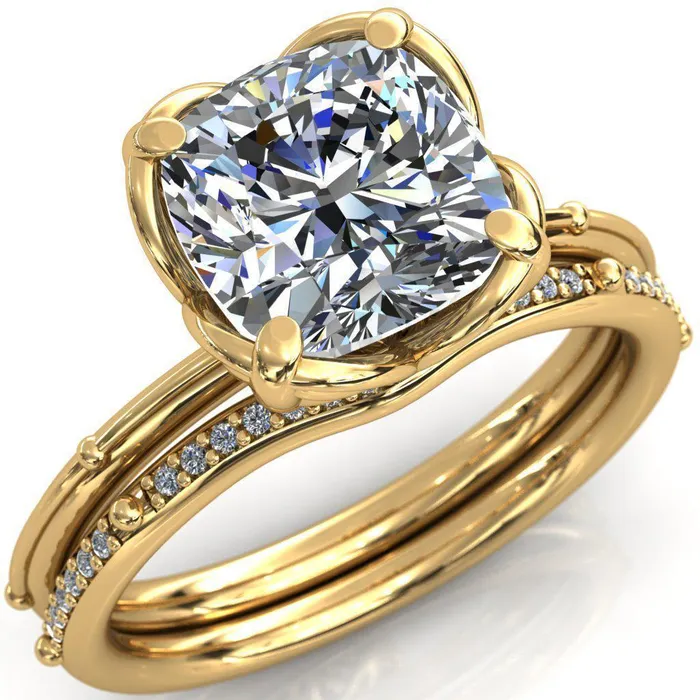 Rings Fire Brilliance Flutter Cushion Center Stone Wire Butterfly Basket Engagement Ring