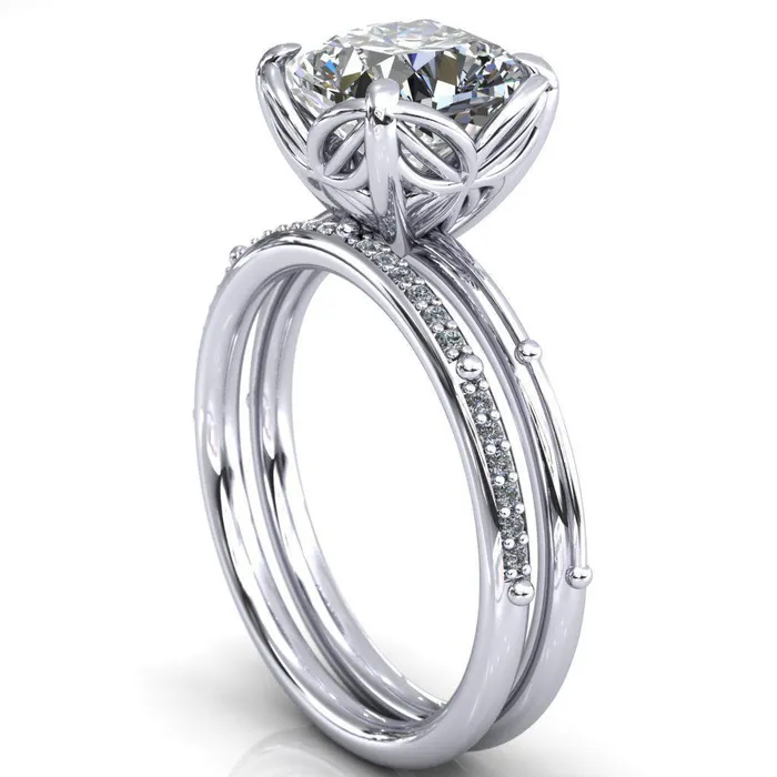 Rings Fire Brilliance Flutter Cushion Center Stone Wire Butterfly Basket Engagement Ring
