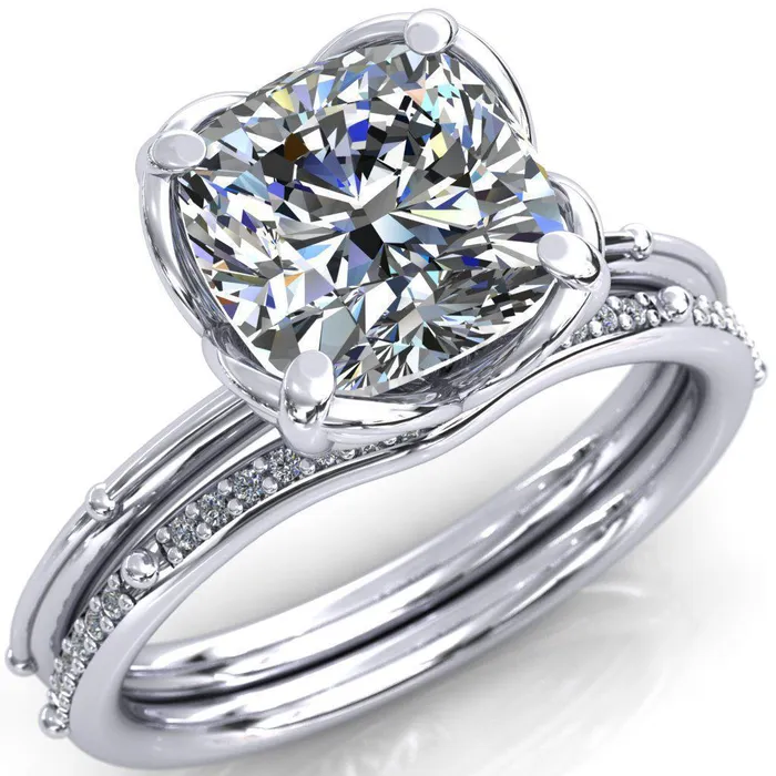 Rings Fire Brilliance Flutter Cushion Center Stone Wire Butterfly Basket Engagement Ring