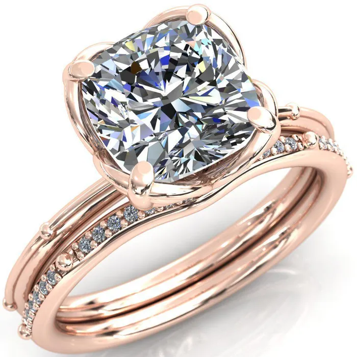 Rings Fire Brilliance Flutter Cushion Center Stone Wire Butterfly Basket Engagement Ring