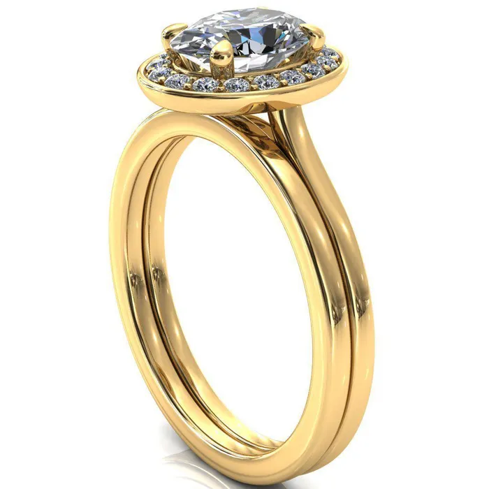 Rings Fire Brilliance Holly Oval Center Stone 4 Prong Pinpoint Floating Halo Scalloped Cathedral Ring
