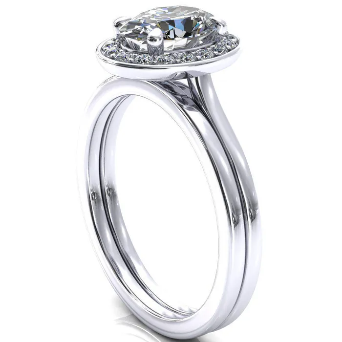 Rings Fire Brilliance Holly Oval Center Stone 4 Prong Pinpoint Floating Halo Scalloped Cathedral Ring