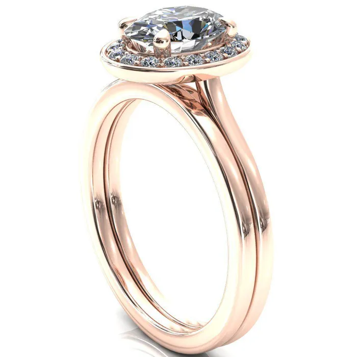 Rings Fire Brilliance Holly Oval Center Stone 4 Prong Pinpoint Floating Halo Scalloped Cathedral Ring