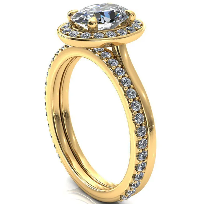 Rings Fire Brilliance Holly Oval Center Stone 4 Prong Pinpoint Floating Halo Scalloped Cathedral Ring