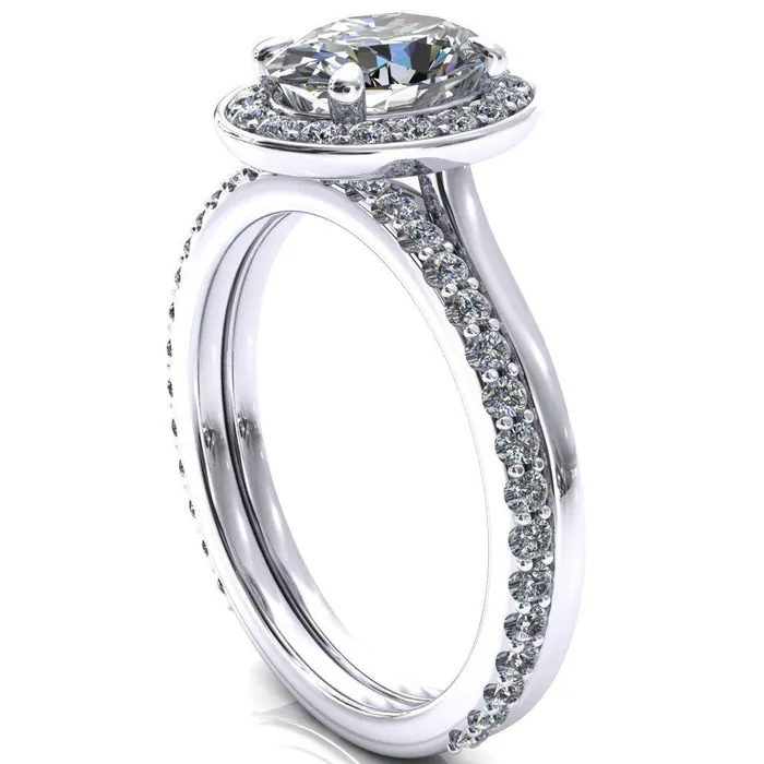 Rings Fire Brilliance Holly Oval Center Stone 4 Prong Pinpoint Floating Halo Scalloped Cathedral Ring