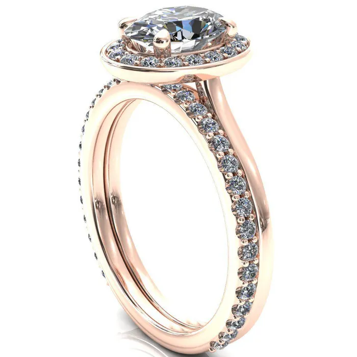 Rings Fire Brilliance Holly Oval Center Stone 4 Prong Pinpoint Floating Halo Scalloped Cathedral Ring