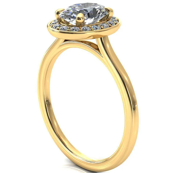 Rings Fire Brilliance Holly Oval Center Stone 4 Prong Pinpoint Floating Halo Scalloped Cathedral Ring