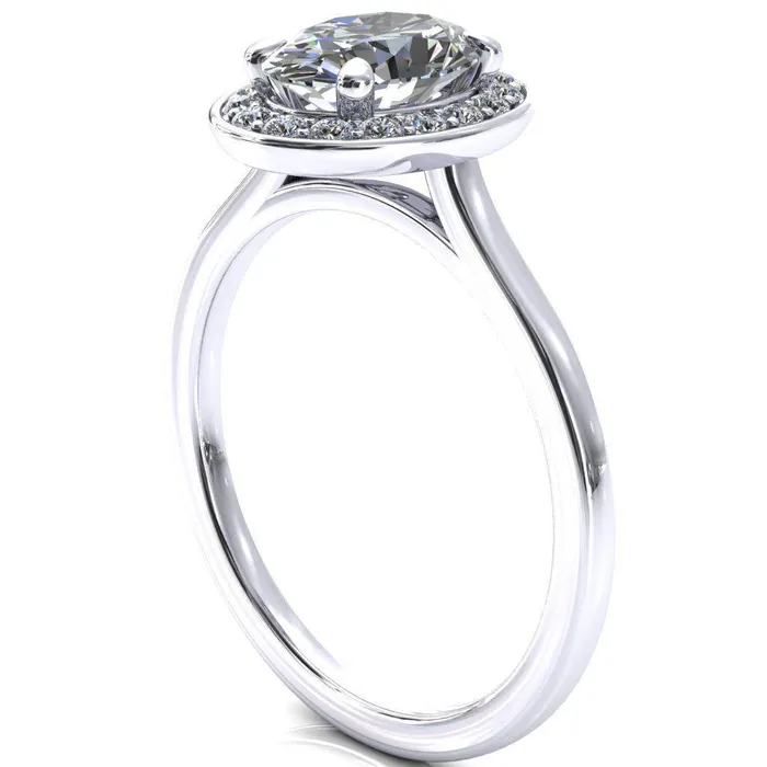 Rings Fire Brilliance Holly Oval Center Stone 4 Prong Pinpoint Floating Halo Scalloped Cathedral Ring