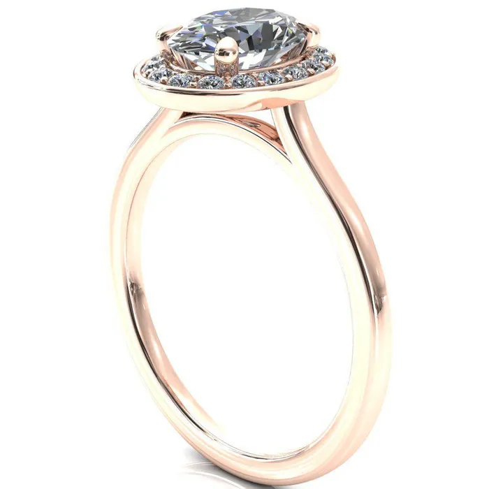 Rings Fire Brilliance Holly Oval Center Stone 4 Prong Pinpoint Floating Halo Scalloped Cathedral Ring