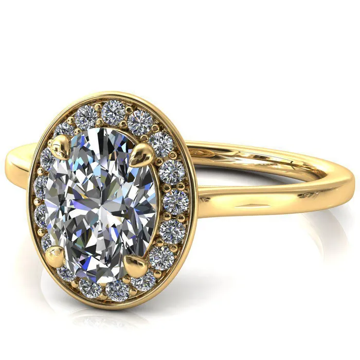 Rings Fire Brilliance Holly Oval Center Stone 4 Prong Pinpoint Floating Halo Scalloped Cathedral Ring