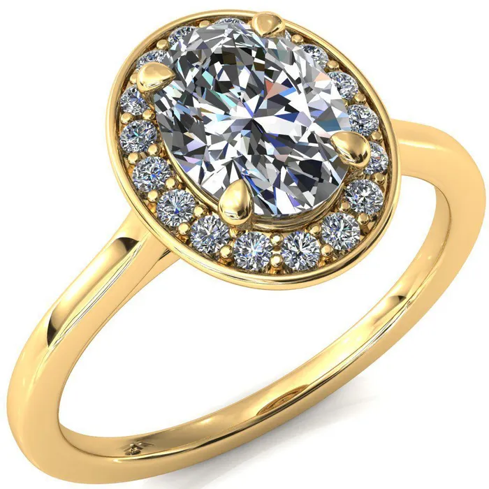 Rings Fire Brilliance Holly Oval Center Stone 4 Prong Pinpoint Floating Halo Scalloped Cathedral Ring