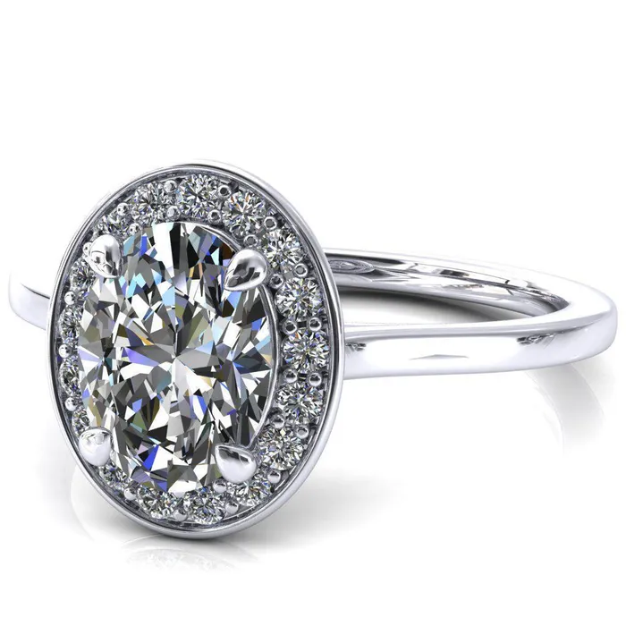 Rings Fire Brilliance Holly Oval Center Stone 4 Prong Pinpoint Floating Halo Scalloped Cathedral Ring
