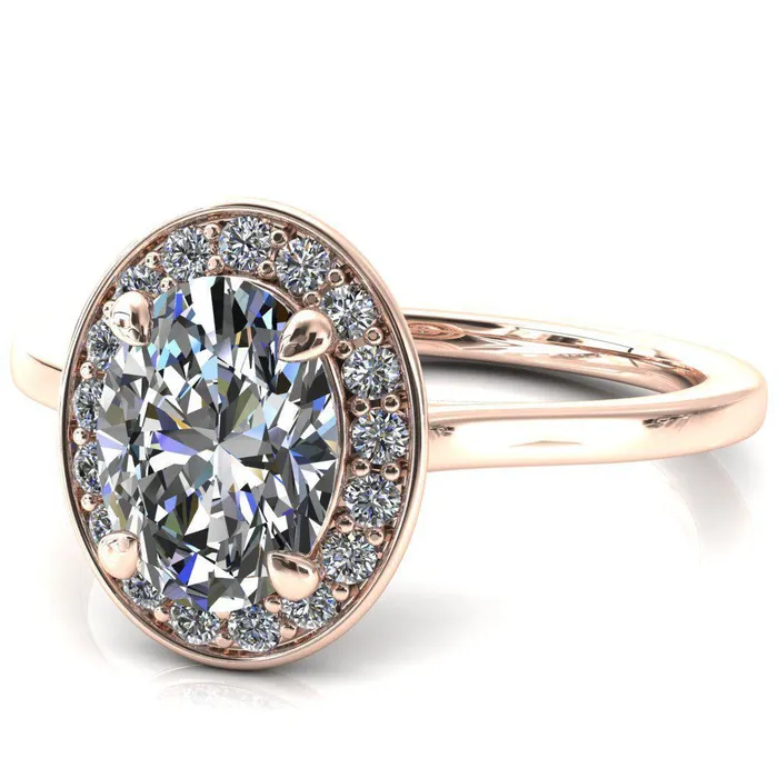 Rings Fire Brilliance Holly Oval Center Stone 4 Prong Pinpoint Floating Halo Scalloped Cathedral Ring
