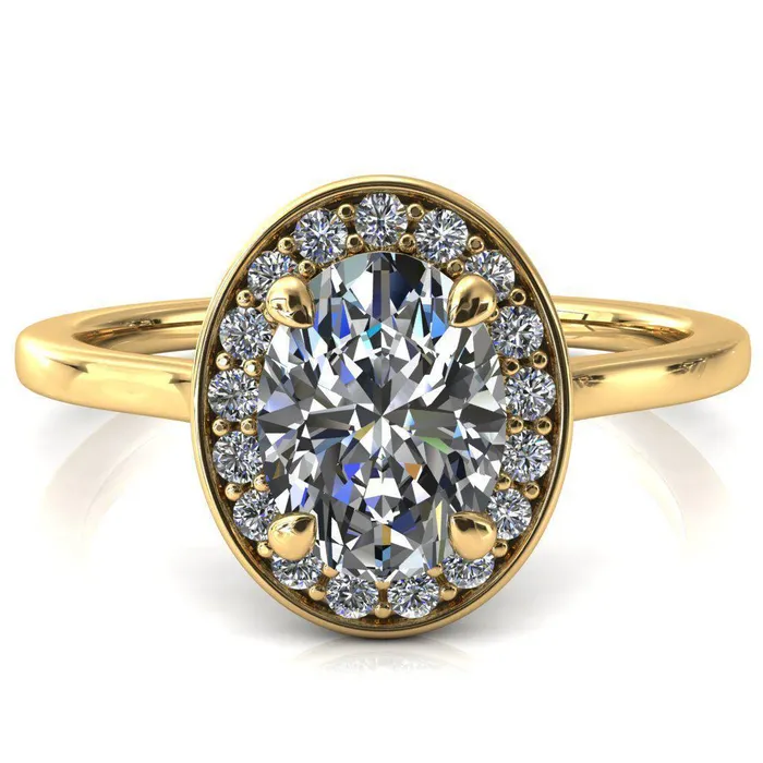 Rings Fire Brilliance Holly Oval Center Stone 4 Prong Pinpoint Floating Halo Scalloped Cathedral Ring
