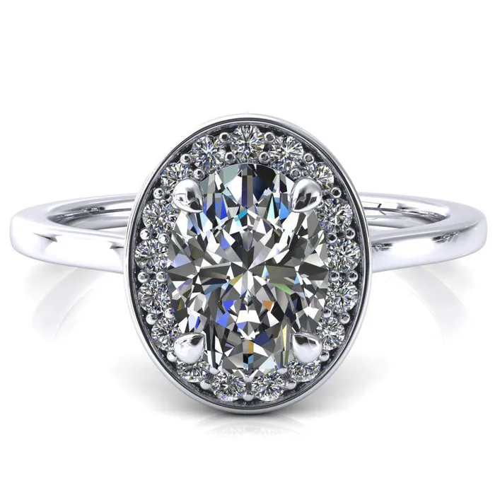 Rings Fire Brilliance Holly Oval Center Stone 4 Prong Pinpoint Floating Halo Scalloped Cathedral Ring