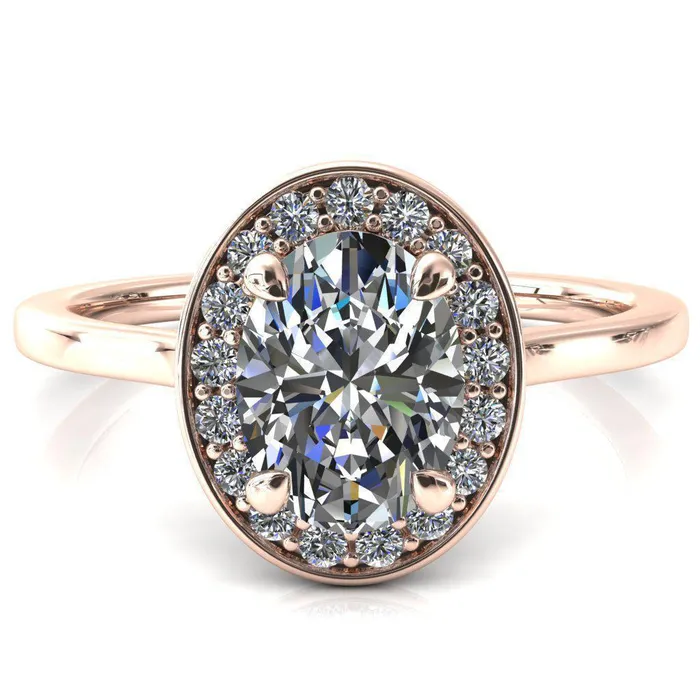Rings Fire Brilliance Holly Oval Center Stone 4 Prong Pinpoint Floating Halo Scalloped Cathedral Ring
