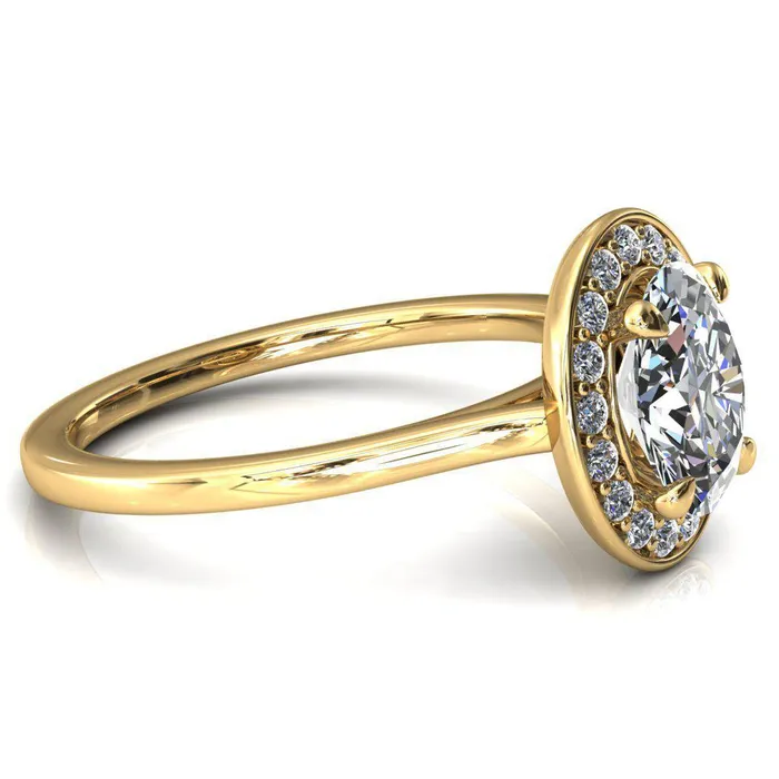 Rings Fire Brilliance Holly Oval Center Stone 4 Prong Pinpoint Floating Halo Scalloped Cathedral Ring