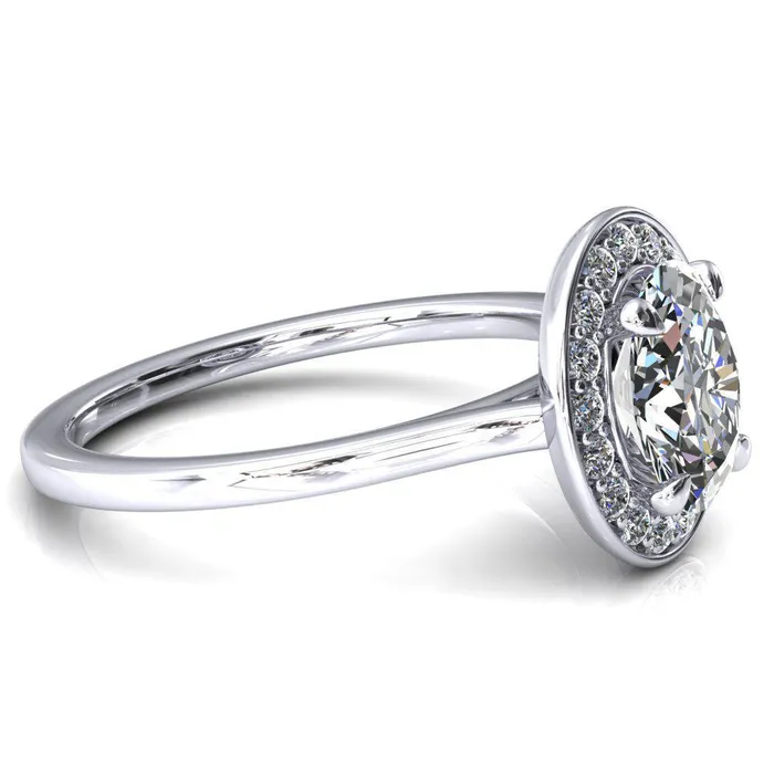 Rings Fire Brilliance Holly Oval Center Stone 4 Prong Pinpoint Floating Halo Scalloped Cathedral Ring