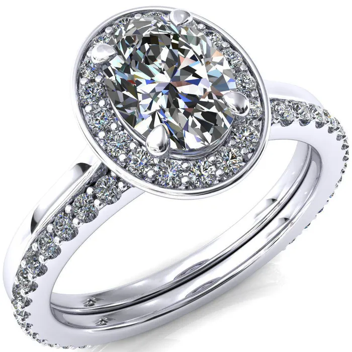 Rings Fire Brilliance Holly Oval Center Stone 4 Prong Pinpoint Floating Halo Scalloped Cathedral Ring