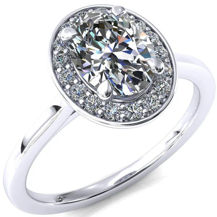 Rings Fire Brilliance Holly Oval Center Stone 4 Prong Pinpoint Floating Halo Scalloped Cathedral Ring