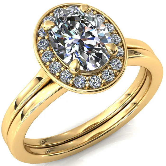 Rings Fire Brilliance Holly Oval Center Stone 4 Prong Pinpoint Floating Halo Scalloped Cathedral Ring